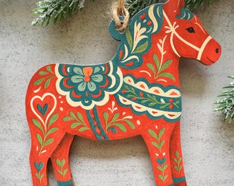Scandinavian Dala Horse Christmas Ornament, Swedish Folk Art Christmas Decor, Nordic Design Gifts, Traditional Hygge Holiday Gift