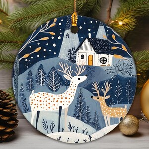 Scandinavian Folk Art Christmas Ornament, Beautiful Nordic Design Nature scene,  Norwegian Christmas Gifts