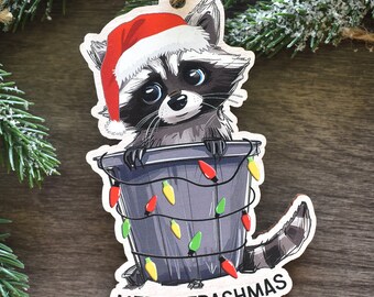 Adorno de mapache "Feliz Navidad con Trash Panda", divertido adorno navideño, adorno de mapache de Papá Noel, regalos de mapache, adorable regalo de mapache