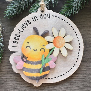 Adorable Bee Christmas Ornament, 2 layer Wood Bee Theme Gift, Beekeeping Ornament, Honey Bee Decor, Gift for Beekeeper