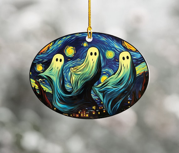 Vincent Van Gogh Inspired Halloween Ghost Ornament, Acrylic Starry Night Spooky Christmas Ornament, Art Lover Gift