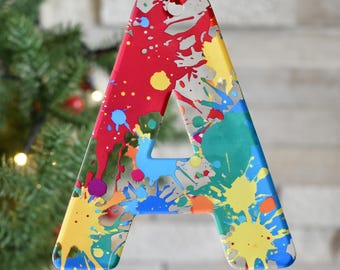 Artist Initial Ornament, Personalized Gift for Artist, Paint Splatter Acrylic Letter Ornament, Art Teacher Christmas Gift, Painter Gift