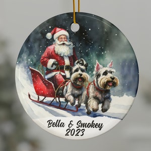 Gepersonaliseerde schnauzer-kerstornament, cadeau schnauzer-eigenaar, huisdier mama en papa, aangepast hondenornament met kerstman