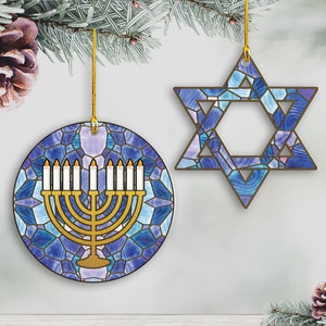 Hanukkah Ornaments set of 2, Hanukkah Gift, Happy Hanukkah, Hanukkah Decor, Acrylic Menorah and Star of David for Hanukkah Tree or Bush