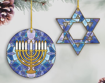 Hanukkah Ornaments set of 2, Hanukkah Gift, Happy Hanukkah, Hanukkah Decor, Acrylic Menorah and Star of David for Hanukkah Tree or Bush