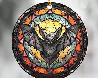 Bat Ornament, Halloween Bat Acrylic Window or Tree Ornament, Gothic Home Decor, Bat Lover Gift, Faux Stained Glass