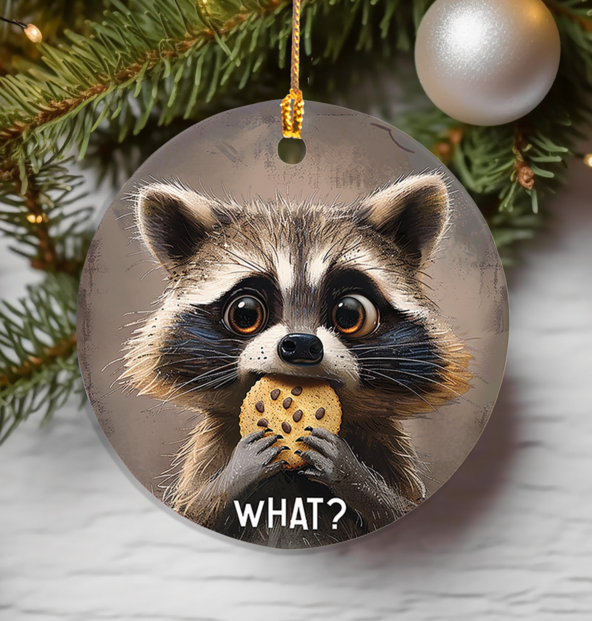 Adorable Raccoon Ornament, Funny Ceramic Raccoon Gift, Christmas Tree Ornament for Raccoon Lovers, Funny Cookie Thief Trash Panda Gift
