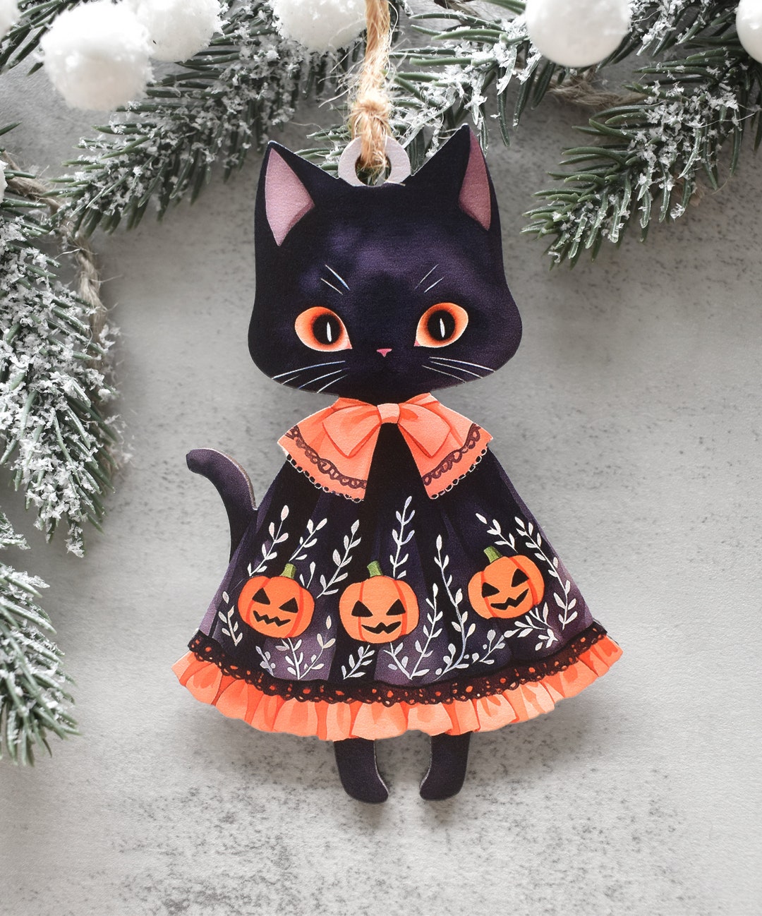 * black cat ornament ୨୧* 黒猫さん クリップ （a） Black Cat Vintage Style Halloween Ornament, Retro Halloween