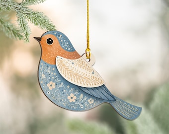 Scandinavian Bird Ornament, Nordic Folk Art Bird Christmas Ornament, Rosemaling Wood Bird, Scandinavian Christmas Decor, Bird Lover Gift