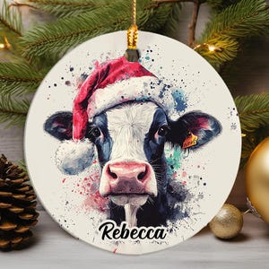 Personalized Cow Christmas Ornament, Ceramic Farm Animal Holiday Décor, Gift for Cow Lovers, Custom Cow Themed Gifts, Mooey Christmas