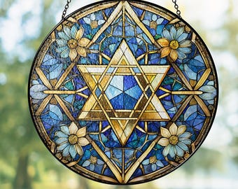 Łapacz słońca z gwiazdą Dawida, dekoracja Chanuki z gwiazdą Dawida, żydowska ozdoba okienna, prezent z judaizmu, dekoracja Chanuki, żydowska sztuka Chanuki z gwiazdą