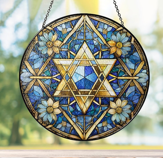 Star of David Glass Suncatcher, Star of David Hanukkah Decor, Jewish Window Ornament, Judaica Gift, Hanukkah Decor, Jewish Star Hanukkah Art