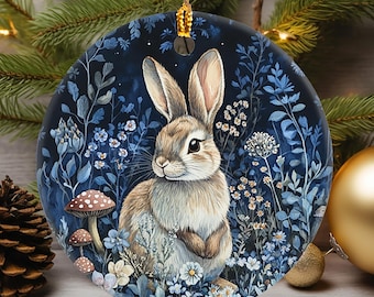 Scandinavian Bunny Ornament, Ceramic Rabbit Christmas Ornament, Nordic Woodland Animal Decor, Scandinavian Themed Home decor, Rabbit Lovers