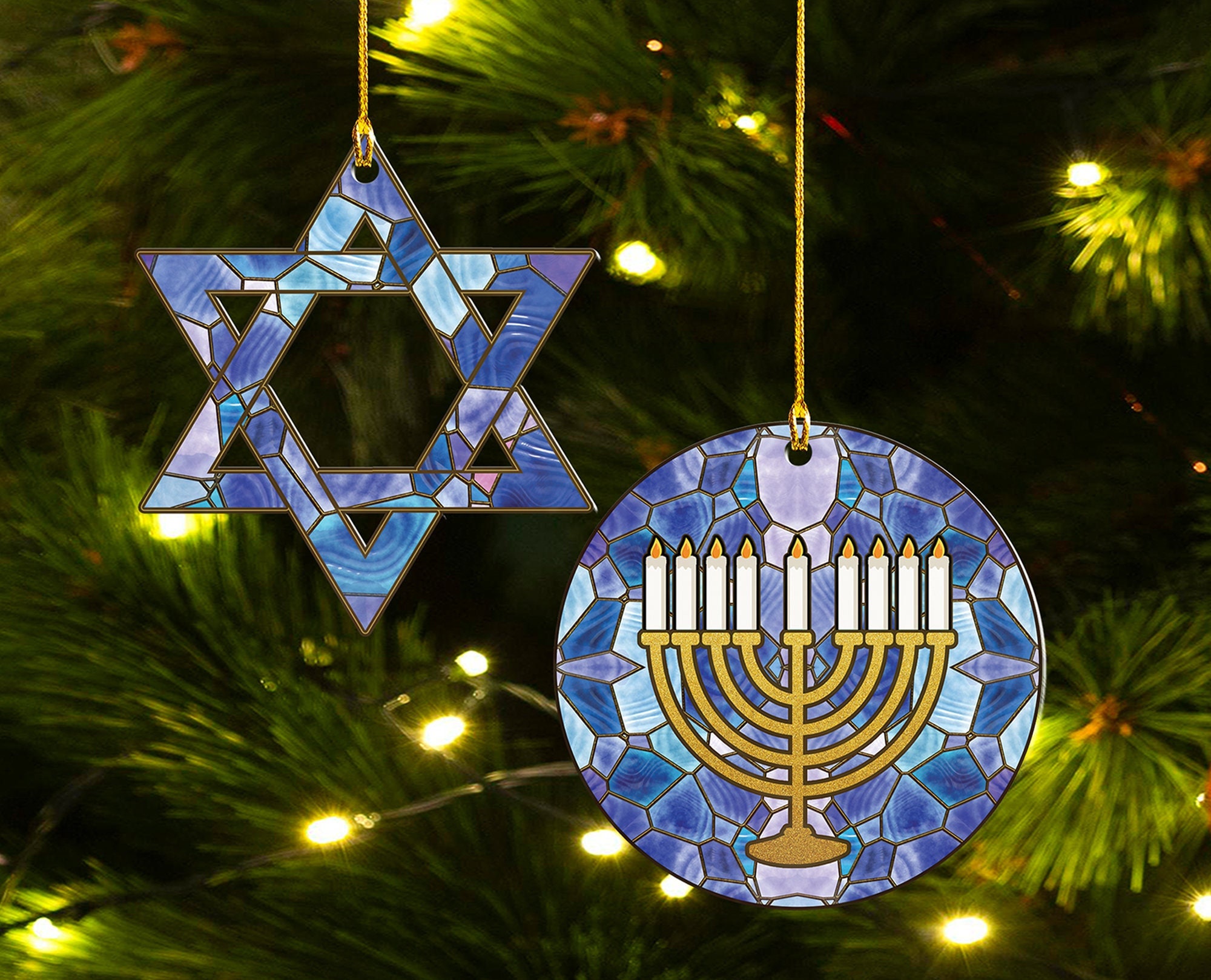 12 adornos de bola de cristal de Hanukkah, bolas de adorno de estrella de  David Hanukkah, adornos de menorá judía blanca y azul para decoraciones de