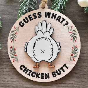 Divertente decorazione natalizia a forma di pollo, simpatici regali a forma di pollo, decorazione a forma di sedere di pollo in legno a 2 strati, mamma pollo, regalo per proprietari di polli, animali da fattoria
