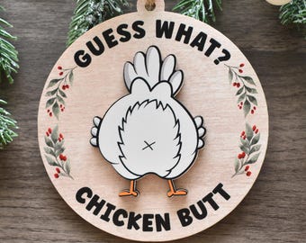 Funny Chicken Christmas Ornament, Cute Chicken Gifts, 2 Layer Wood Chicken Butt Decoration, Chicken Mom, Chicken Owners Gift, Farm Animals