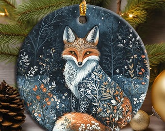 スカンジナビアのキツネの民芸クリスマスオーナメント、スウェーデンの民芸品、ノルウェーのギフト、北欧の装飾、スカンジナビアのクリスマス陶器オーナメント