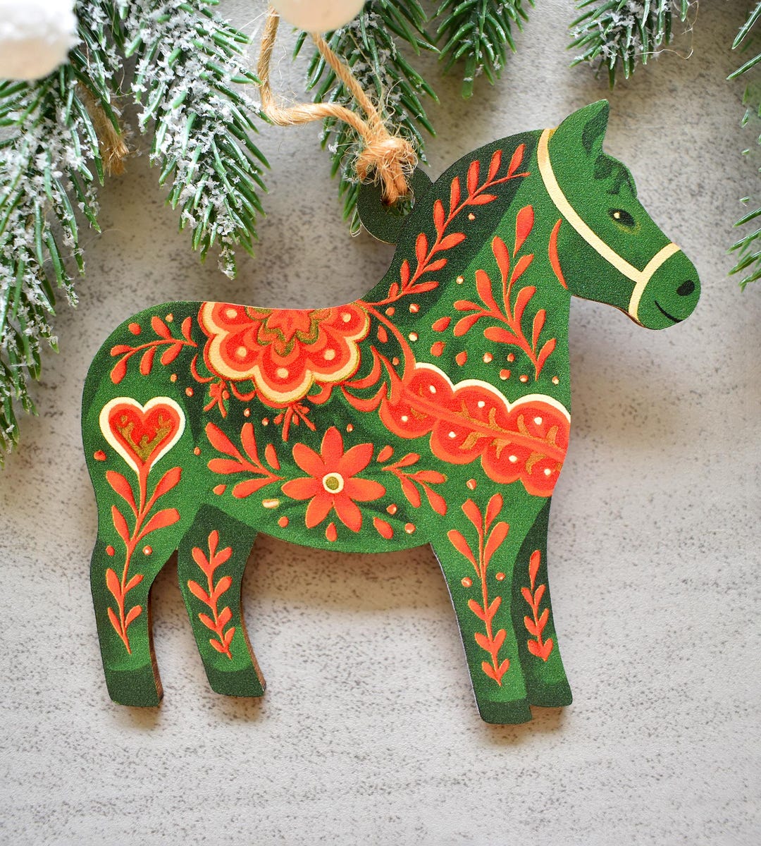 Scandinavian Dala Horse Ornament, Swedish Folk Art Christmas Decor