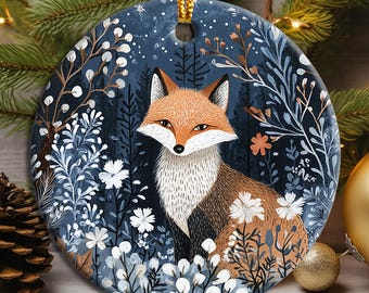 Fox Christmas Ornament, Scandinavian Style, Norweigan Folk Art, Woodland Animals, Gifts for Fox Lovers