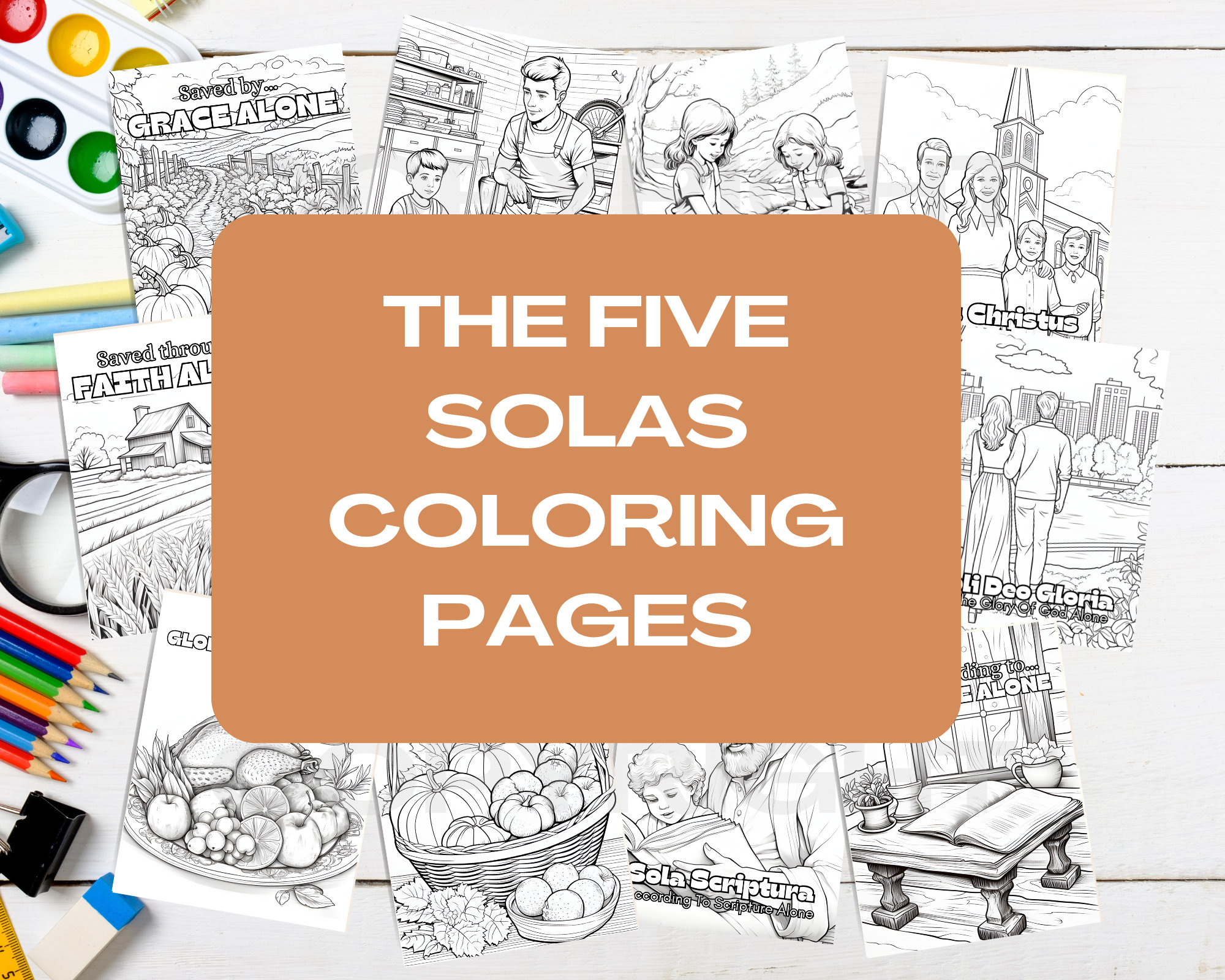 The 5 Solas Coloring Pages, Kids Christian Coloring Pages, Sunday School Coloring Sheet, Kids