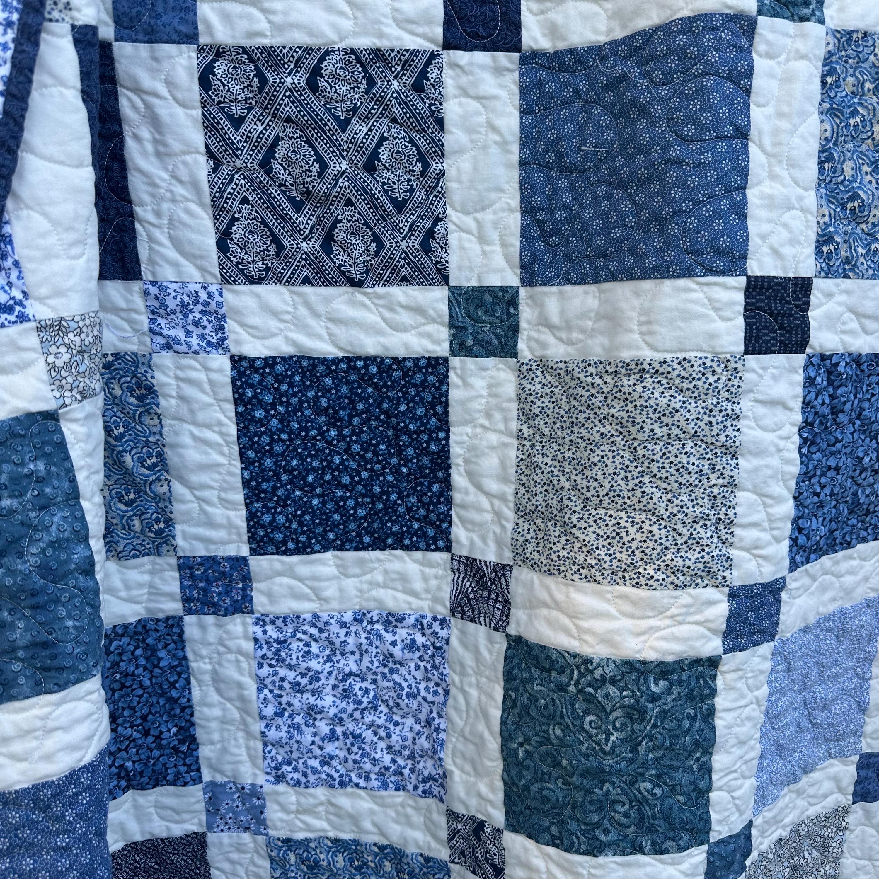 White Patchwork Handmade Blue & White Patchwork Quilt New England Farmhouse Rustic ...