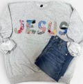 Quilted Jesus handmade sweatshirt: upcycled textiles, clothing, sweatshirt, crewneck, grandmacore, cottagecore, gift, quilt, Christian Jesus