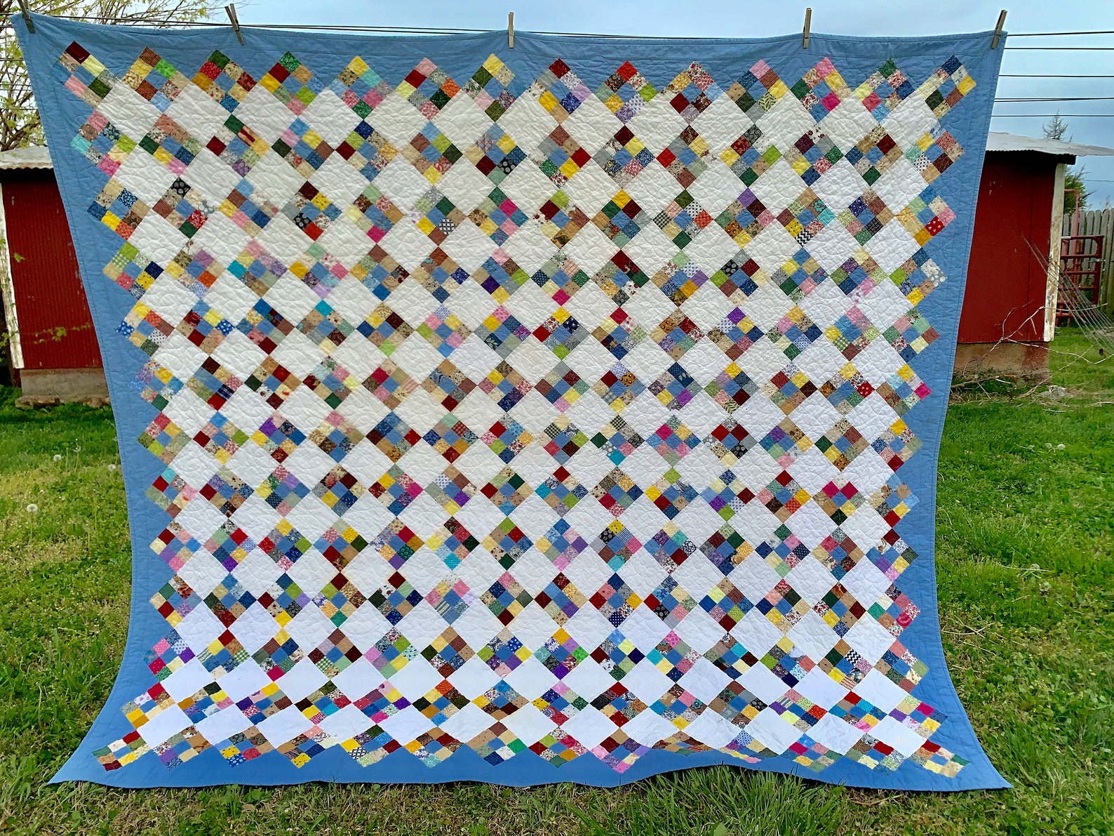 Antique Ninepatch Quilt Pattern Set on Point Etsy