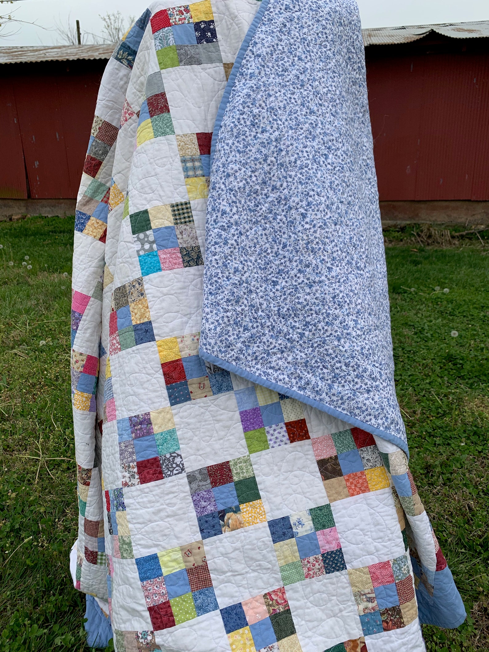 Antique Ninepatch Quilt Pattern Set on Point Etsy