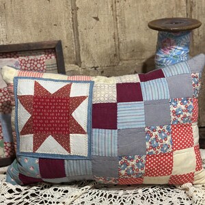 USA, Americana, Vintage Quilt Handmade Throw Pillow. Farmhouse Country Interior Decor Cottagecore