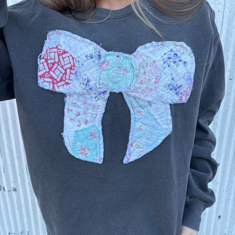 Cotton Bow Patchwork Sweatshirt