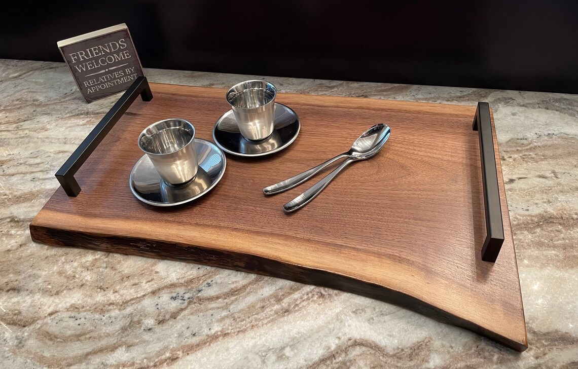 Live Edge Walnut Wood Serving Tray Etsy