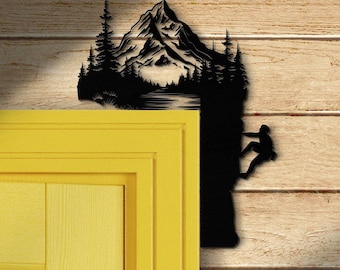 Mountain Climber Wooden Door Corner Sign, Outdoor Decor