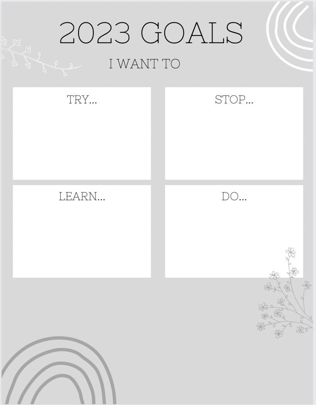 Self Care Intentions/goals for the 2023 New Year Printable Template