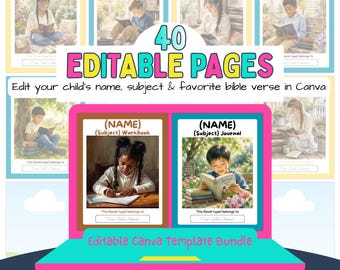 Wonderfully Made Learning Collection | Personalized Homeschool Notebook Covers | Editable Canva Templates