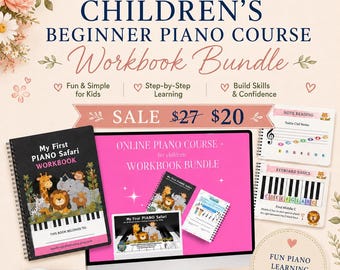 Beginner Piano Course for Kids | Printable Piano Workbook Bundle + Online Lessons | Homeschool Music Curriculum | Digital Download
