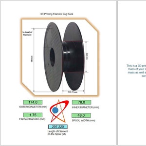Peut inclure: Une bobine de filament noir pour une imprimante 3D. La bobine a un diamètre de 174,0 mm et une largeur de 78,0 mm. Le diamètre du filament est de 1,75 mm et la bobine contient 297,220 mètres de filament.