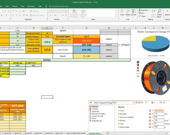 Filament Spool Tracker Counter Excel Tabelle - Wie viel ist noch auf den Spulen?
