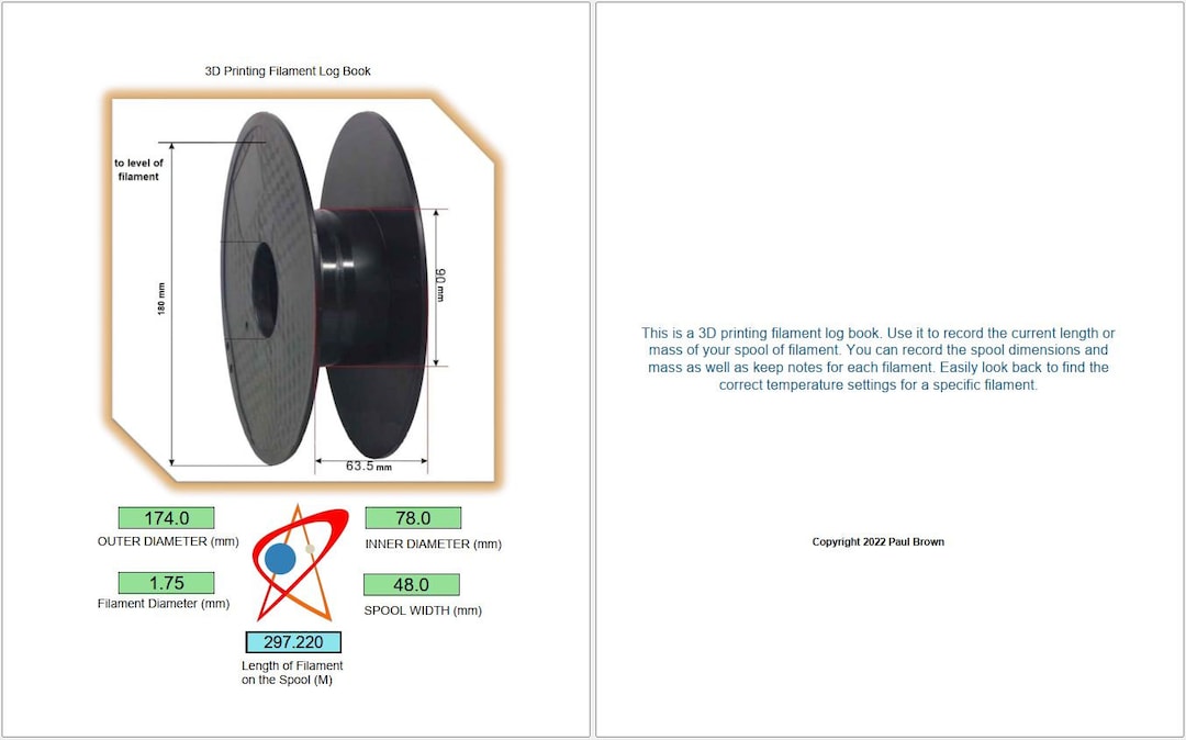 3D Printing Filament Log Book and Calculator PDF, 8x10 Format, Editable ...