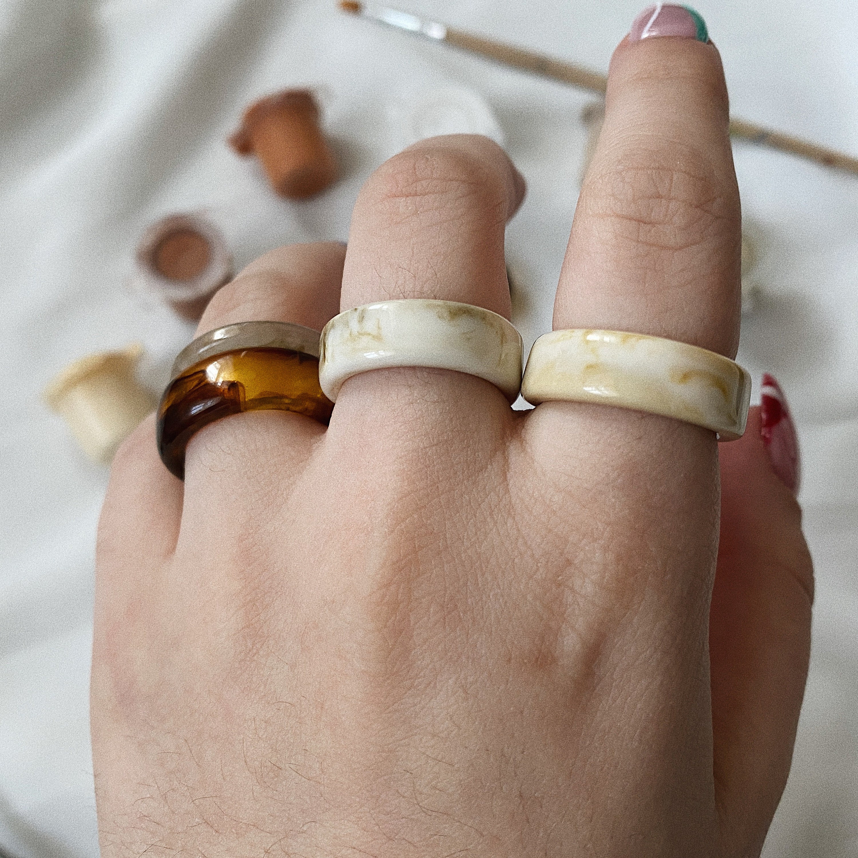指輪・リング EOU STUDIO MENS TEXTURE R4 Green Ring Resin and Wood - Exotic Wood Ring With Multi