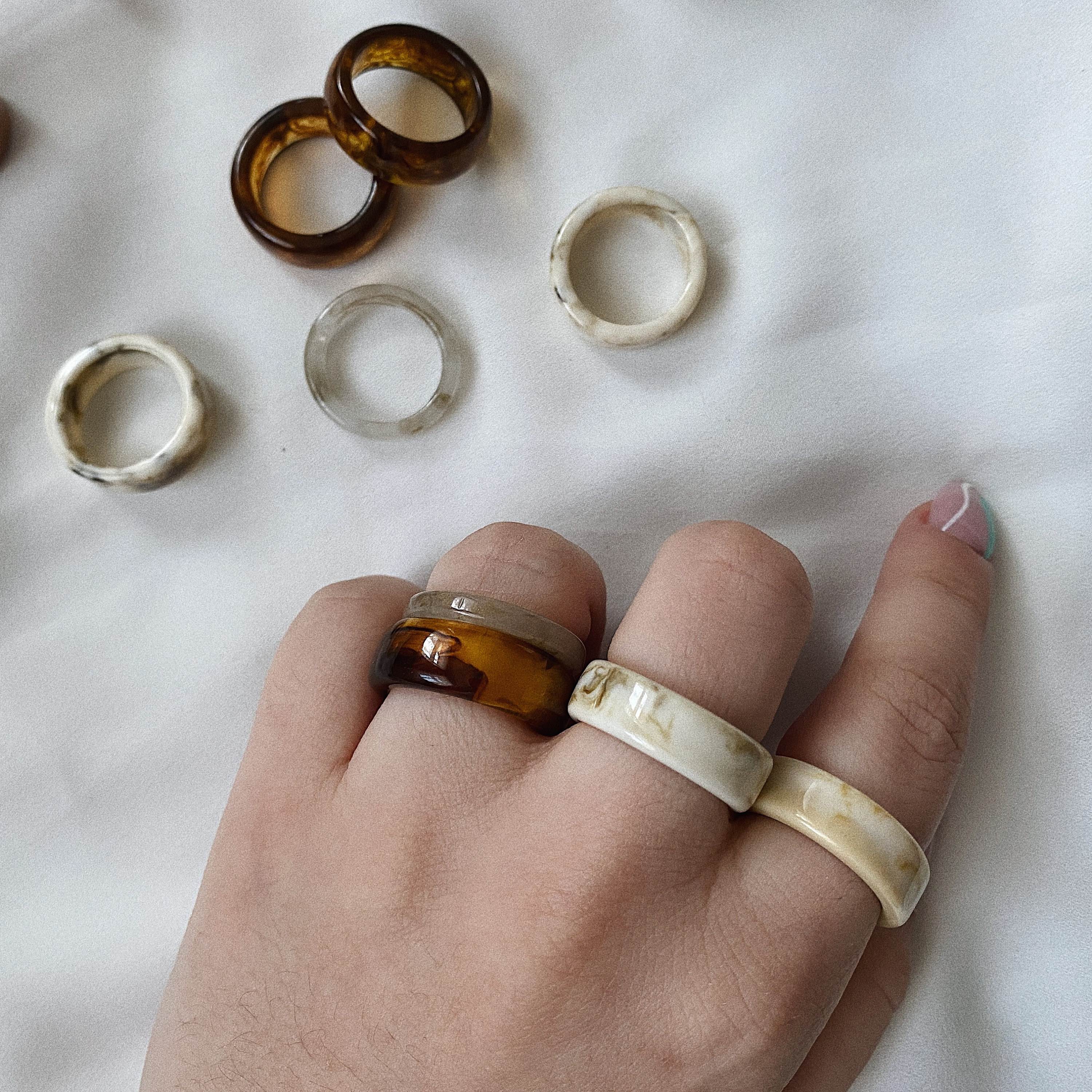 Earth Chunky Ring Set / Resin Ring / Statement Ring / 90s