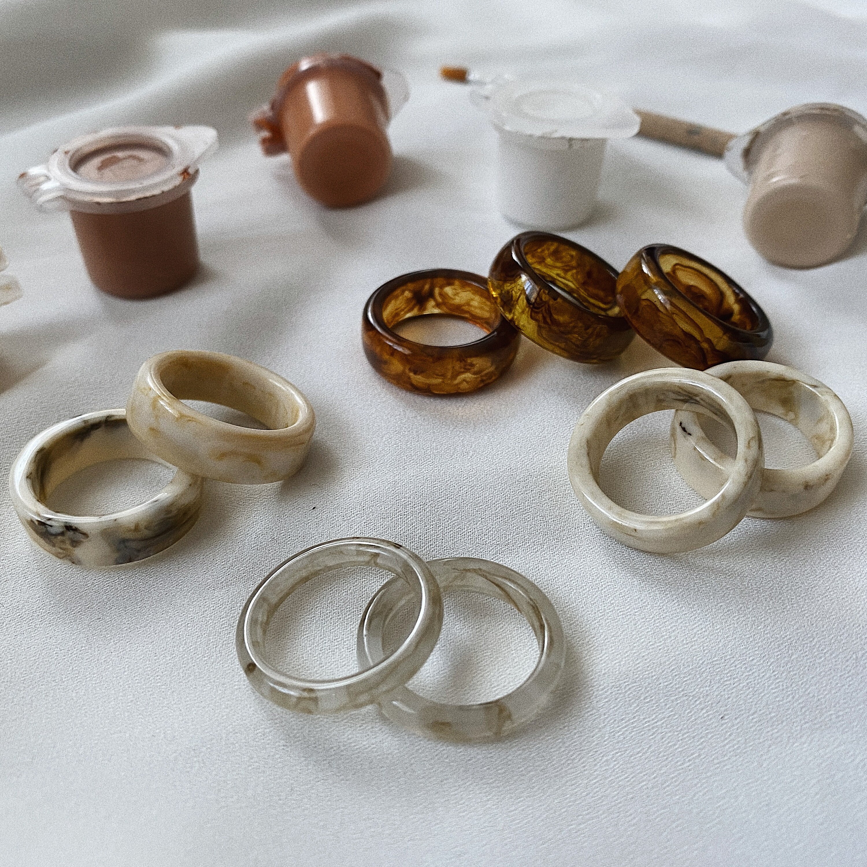Earth Chunky Ring Set / Resin Ring / Statement Ring / 90s
