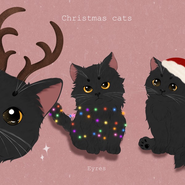 Illustrations trio de chats noirs