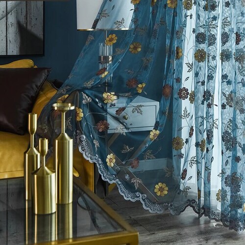 Embroidered Curtains Modern Art Voile Curtains Etsy UK