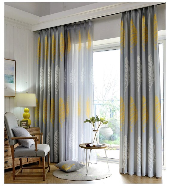 Rustic Curtains Yellow Grey Leaves Blackout Art Uk Rustic Curtains Yellow Grey Leaves, Yellow And Grey Blackout Curtains