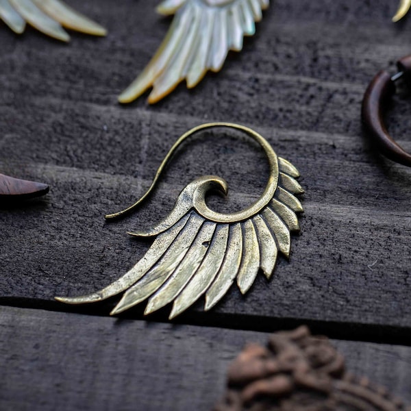 Golden Angel Wings - Nickel Free Brass - Ethnic Tribal Wing Earrings - Boho Festival Alternative