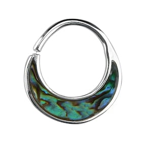 スターリングシルバーのアバロンセプタムリング • 手作りのシェルピアスジュエリー • ボヘミアントライバルスタイル