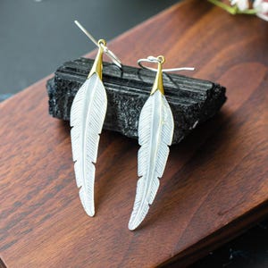 Hand Carved Mother of Pearl Feather Earrings - Boho Tribal Jewelry