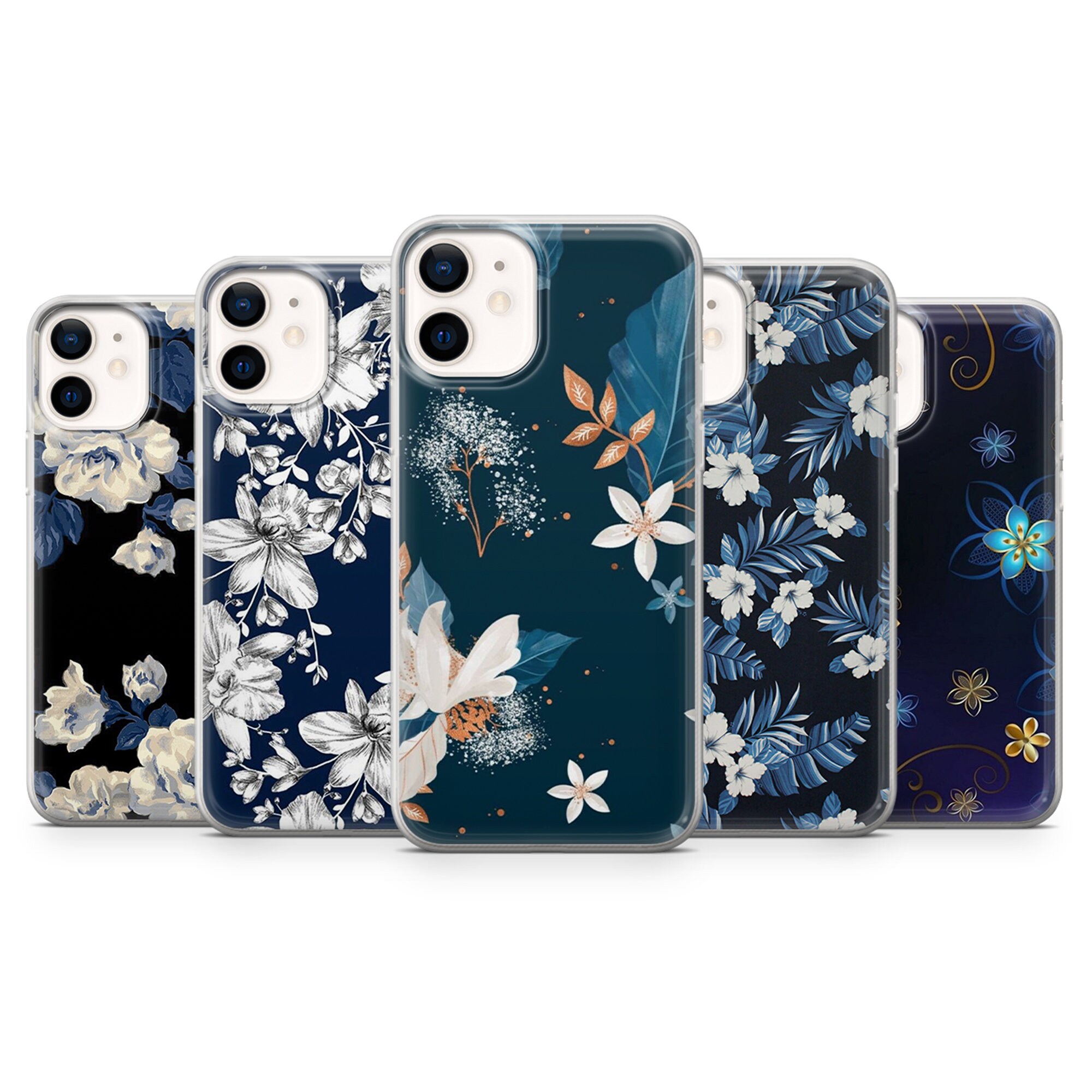 Dark blue flower phone case cover fits iPhone 7 8 XR 11 Etsy