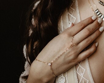 Gold Hand Chain Bracelet, Boho Hand Chain, 14K Gold Filled, Bridal Hand Chain bracelets, Bridesmaid Jewelry Gift For Her