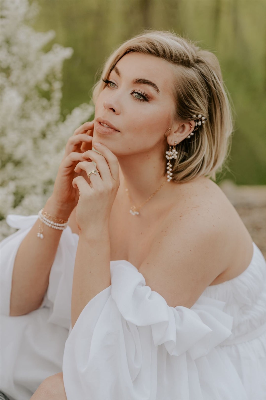 Modern Pearl Earrings, Gold Freshwater Pearl Statement Earrings